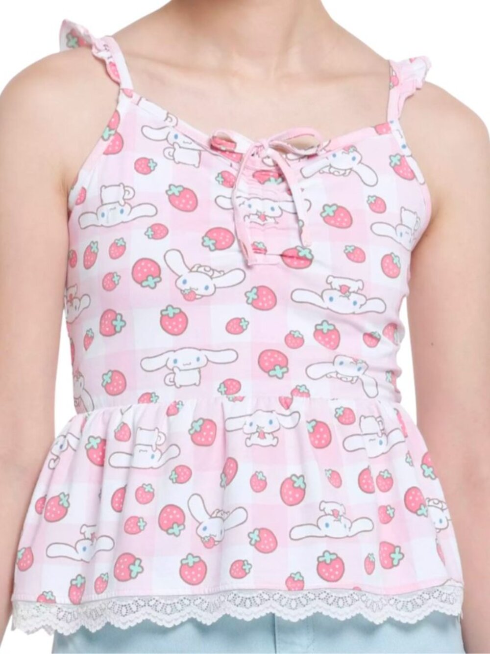 Entire Closet $5! Cinnamoroll Strawberry Gingham Peplum Junior Girls Pink Cami